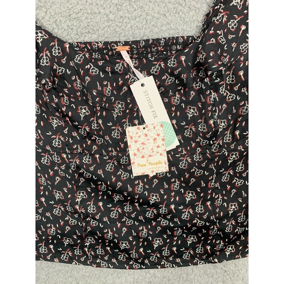 NWT FREE PEOPLE Merile Flutter Detail Ditzy Floral Smock Back Top Black Large - Picture 3 of 12